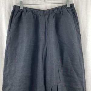 Flax Black Linen Straight Leg Pull On Pants
